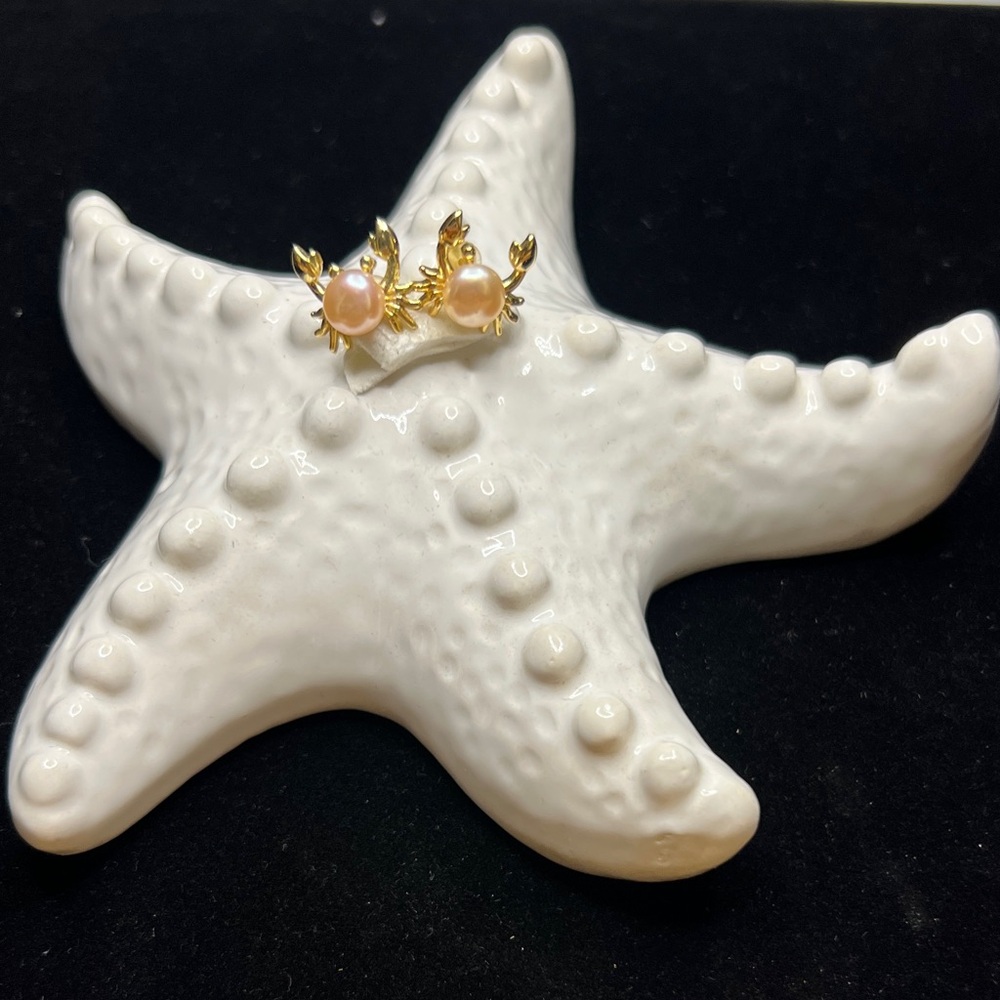 Real Freshwater Pink Pearl Crab Earrings